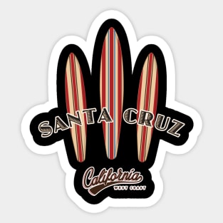 Santa Cruz California with three Surfboards Logo Sticker Dark Sticker